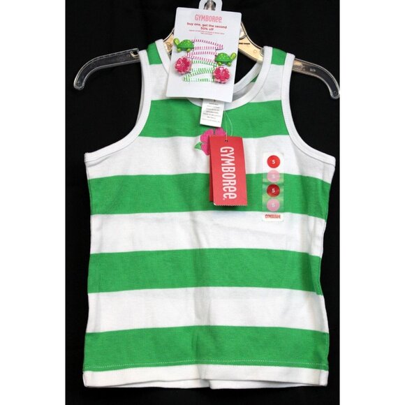 2008 Gymboree Tennis Match Shirt Set sz 5 NWT Green Striped Flower Barrettes - Picture 1 of 6